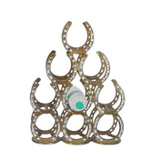 53CM ANTIQUE BRASS 9 BOTTLE WINE RACK