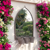 73CM RUSTY WALL MIRROR WITH TRIPLE PLANTER