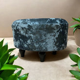 LUXURY BLUE VELVET OVAL FOOTSTOOL