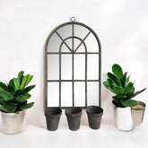 78CM RUSTY WALL MIRROR WITH TRIPLE PLANTER
