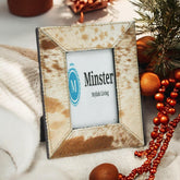 3.5" X 4" TAND AND WHITE COW-HIDE P/FRAME