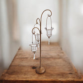 88CM RUSTY METAL CANDLER HOLDER WITH GLASS