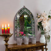 78CM RUSTY WALL MIRROR WITH TRIPLE PLANTER