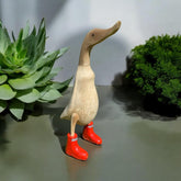 45CM WOODEN POLISHED DUCK HUNTER WELLIES CARVED WOODEN