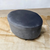 GREY VELVET OVAL FOOTSTOOL
