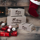 S/3 RUSTIC GREY CRATES WITH LIDS ROPE HAND