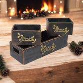 34/15/15CM SET 3 BLACK WOODEN BOXES