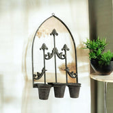 60cm RUSTY WALL MIRROR WITH TRIPLE PLANTER
