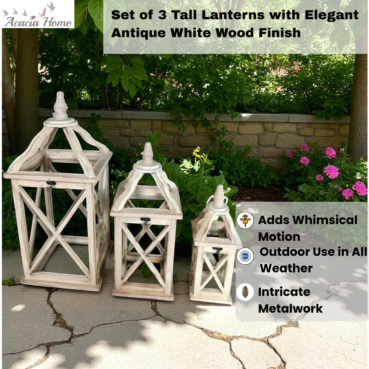 59/36/25CM SET 3 WOODEN LANTERNS