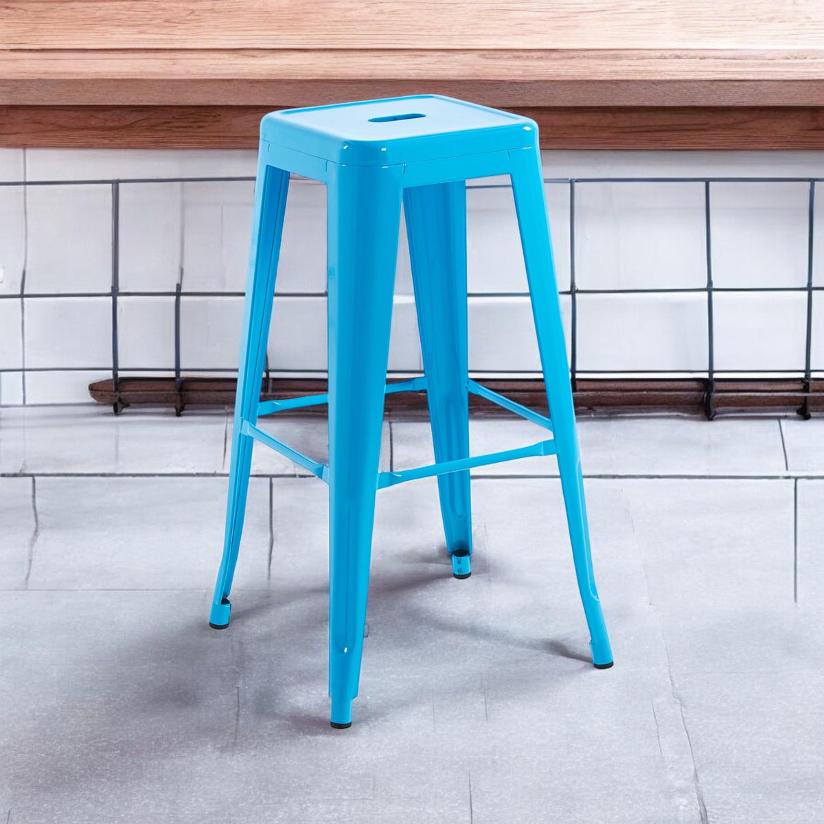 76CM BLUE METAL BAR STOOL