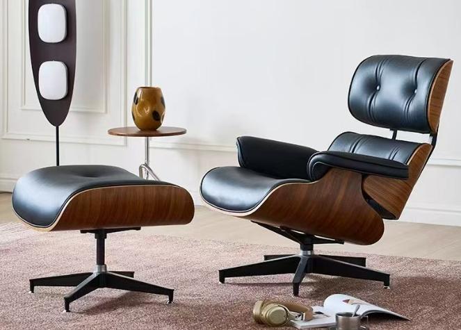 BLACK LEATHER OFFICE CHAIR WITH FOOTSTOOL