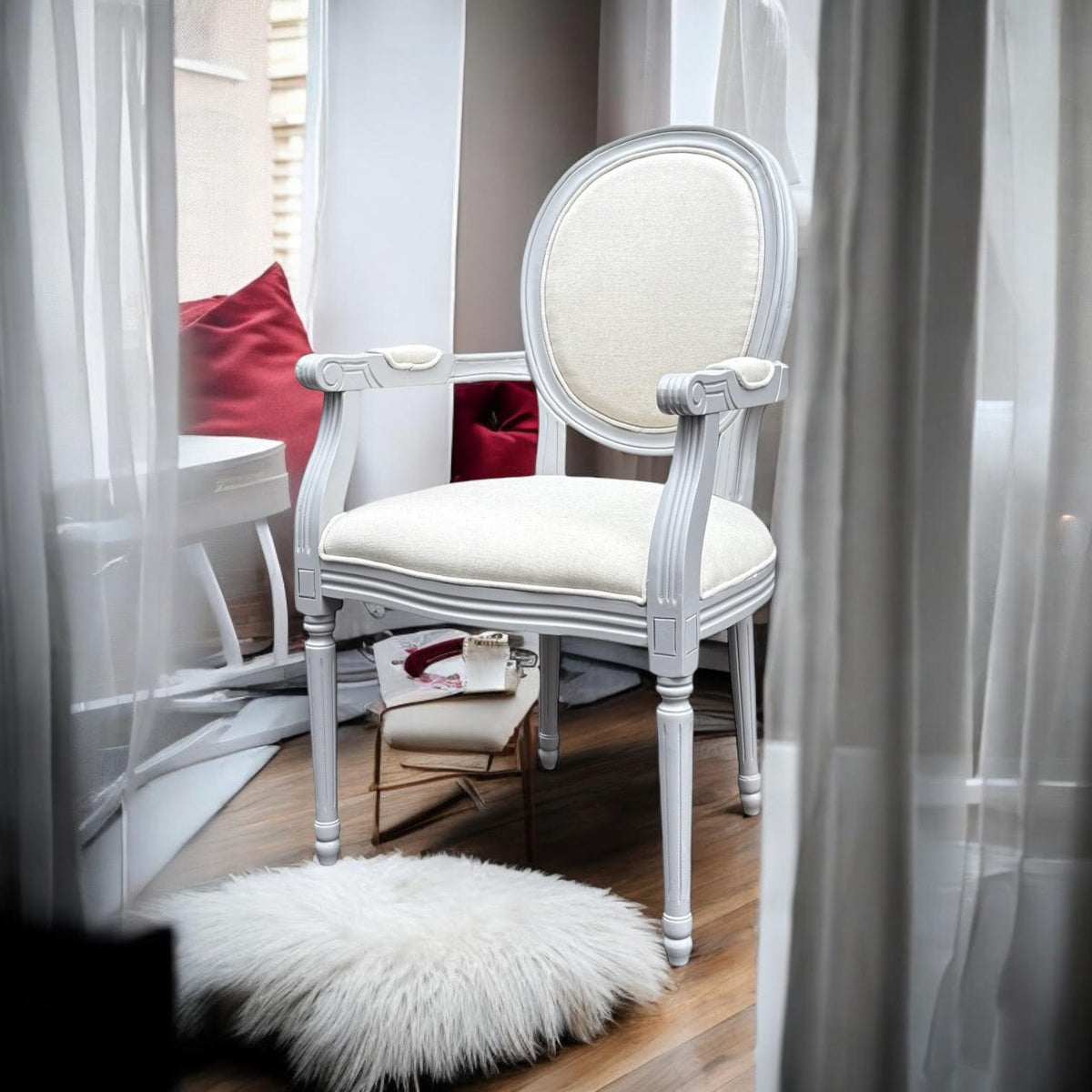 94CM GREY FRAME LINEN FABRIC LOUIS CHAIR