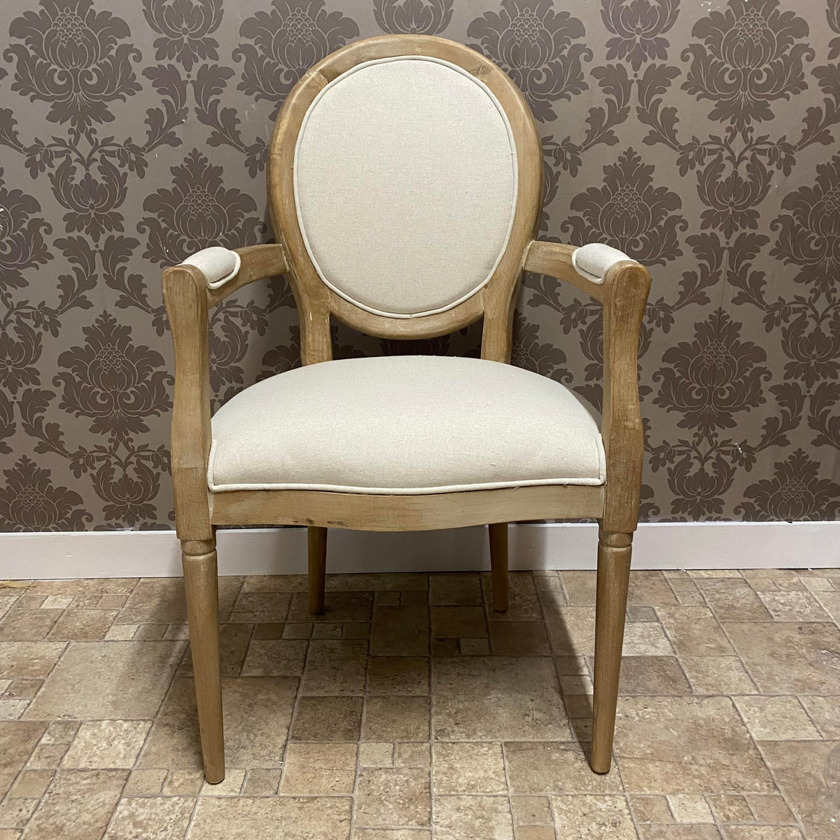 94CM BROWN FRAME LINEN FABRIC LOUIS CHAIR