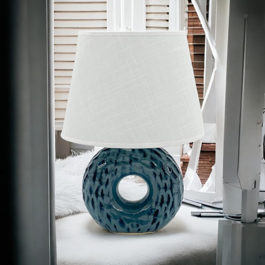 40CM BLUE CERAMIC LAMP AND SHADE