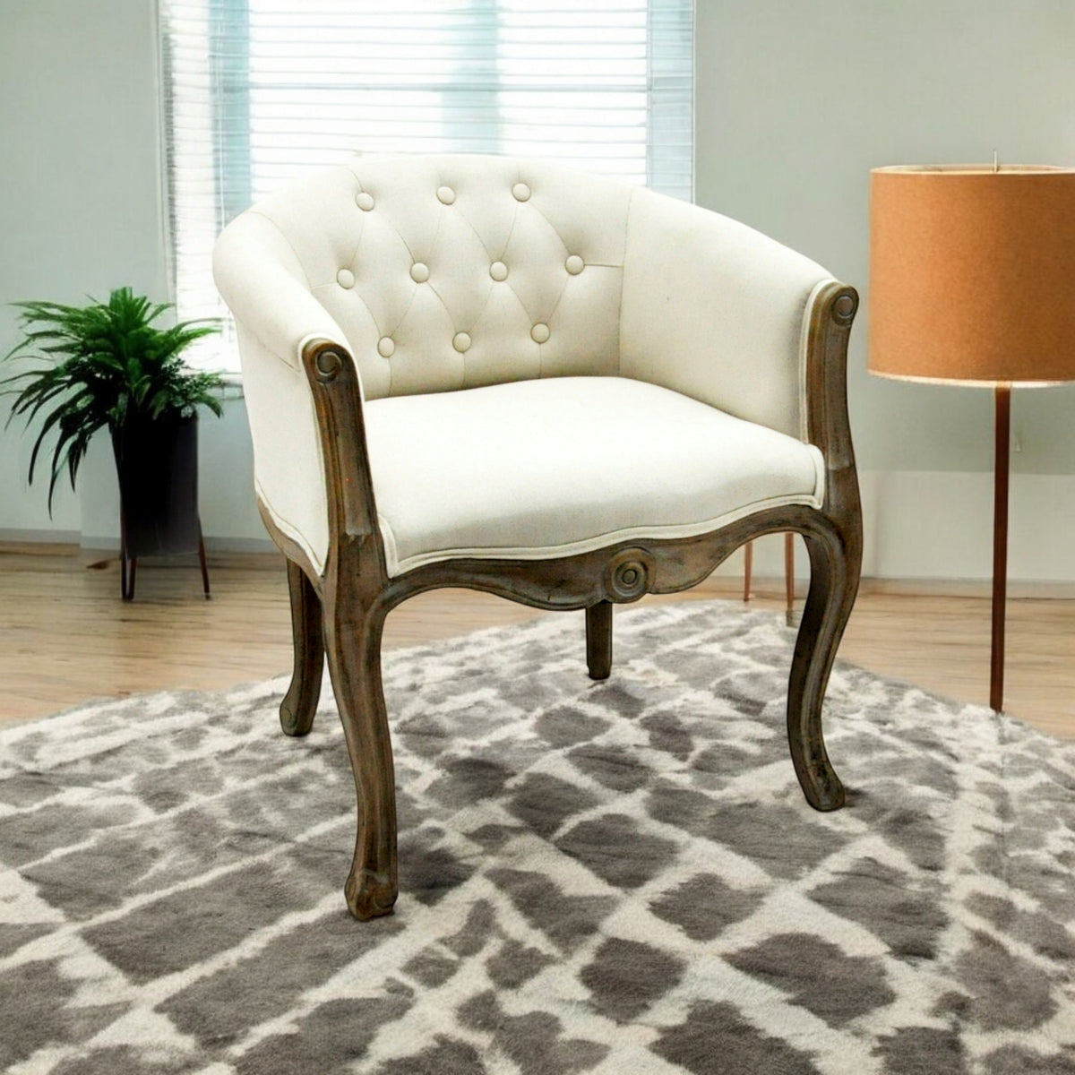 NATURAL FR LINEN FABRIC LOUIS CHAIR