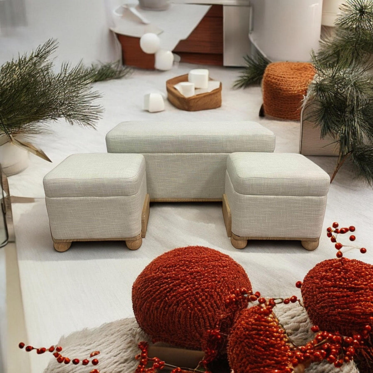 93/41/41CM SET 3 WOODEN TRUNK