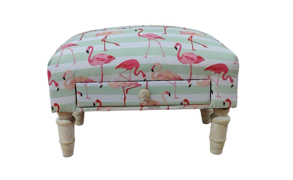 FLAMINGO FABRIC FOOTSTOOL WITH DRAWER