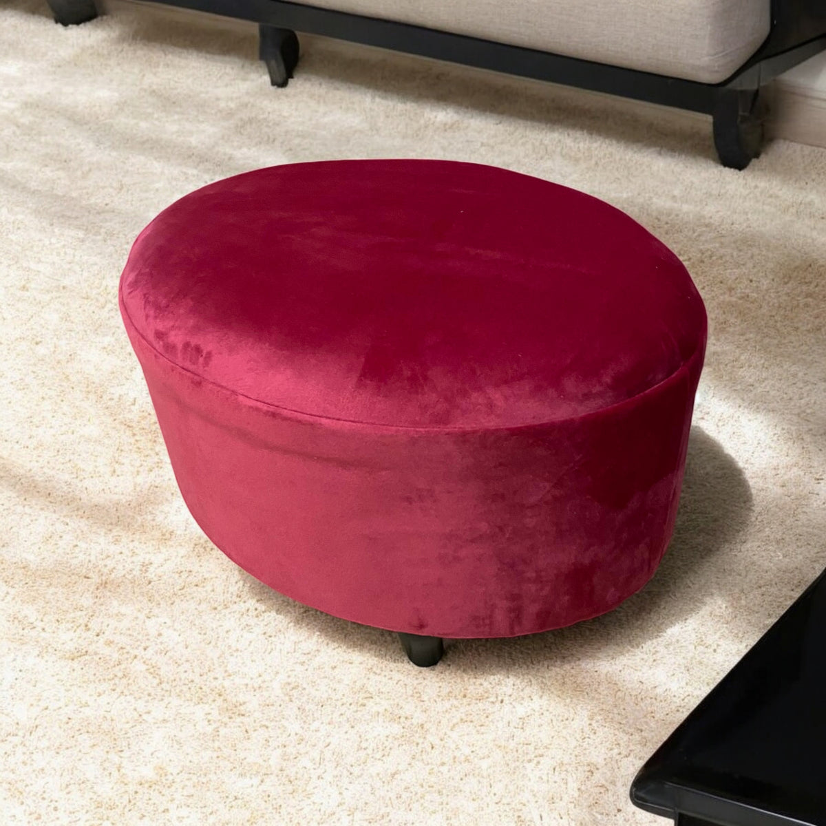 RED VELVET OVAL FOOTSTOOL