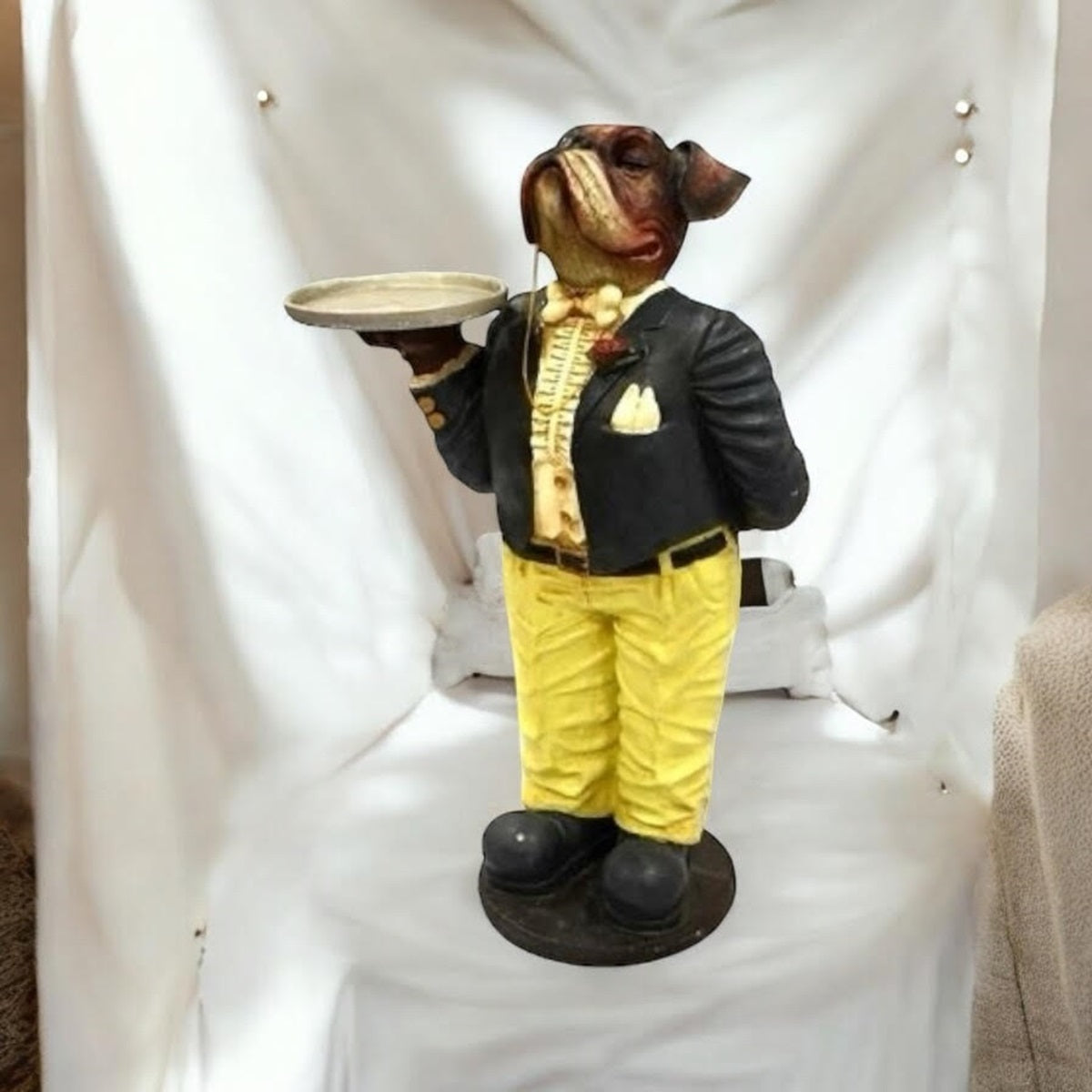 82CM RESIN BULLDOG WAITER