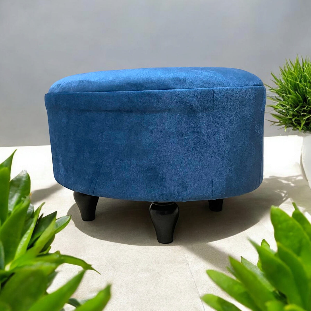 BLUE VELVET OVAL FOOTSTOOL
