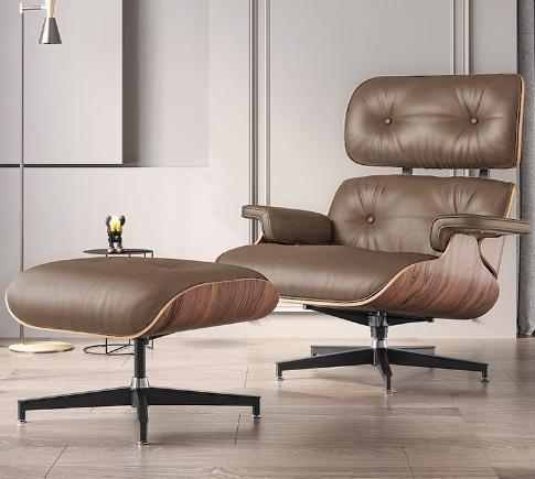 BROWN LEATHER OFFICE CHAIR WITH FOOTSTOOL