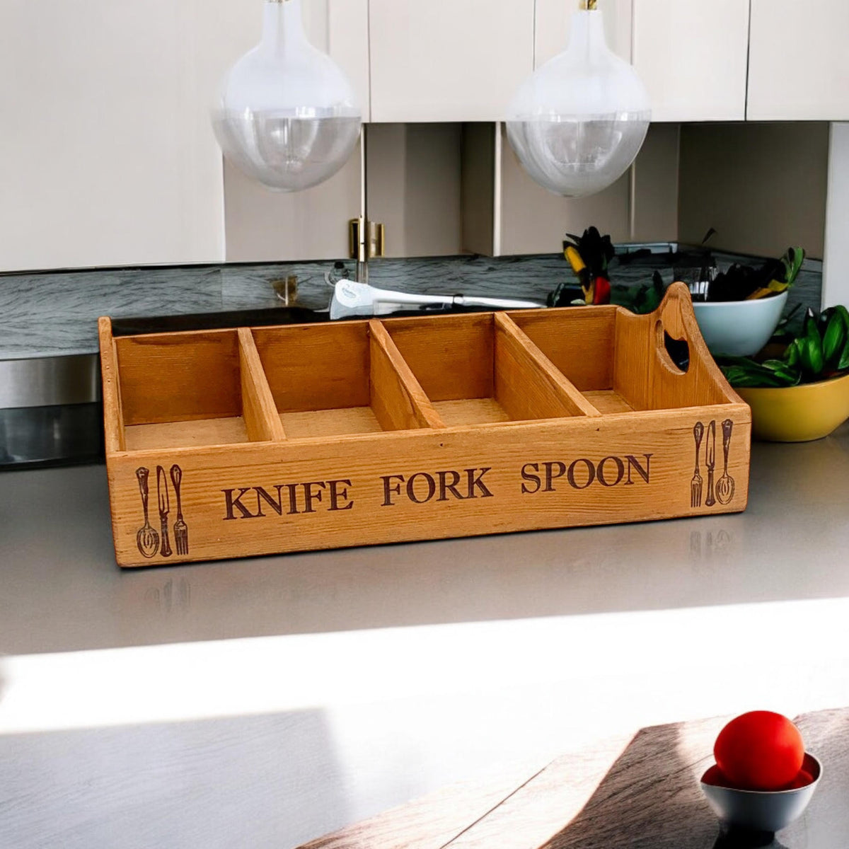 41CM WOODEN CUTLERY TRAY 4 COMPARTMENTS