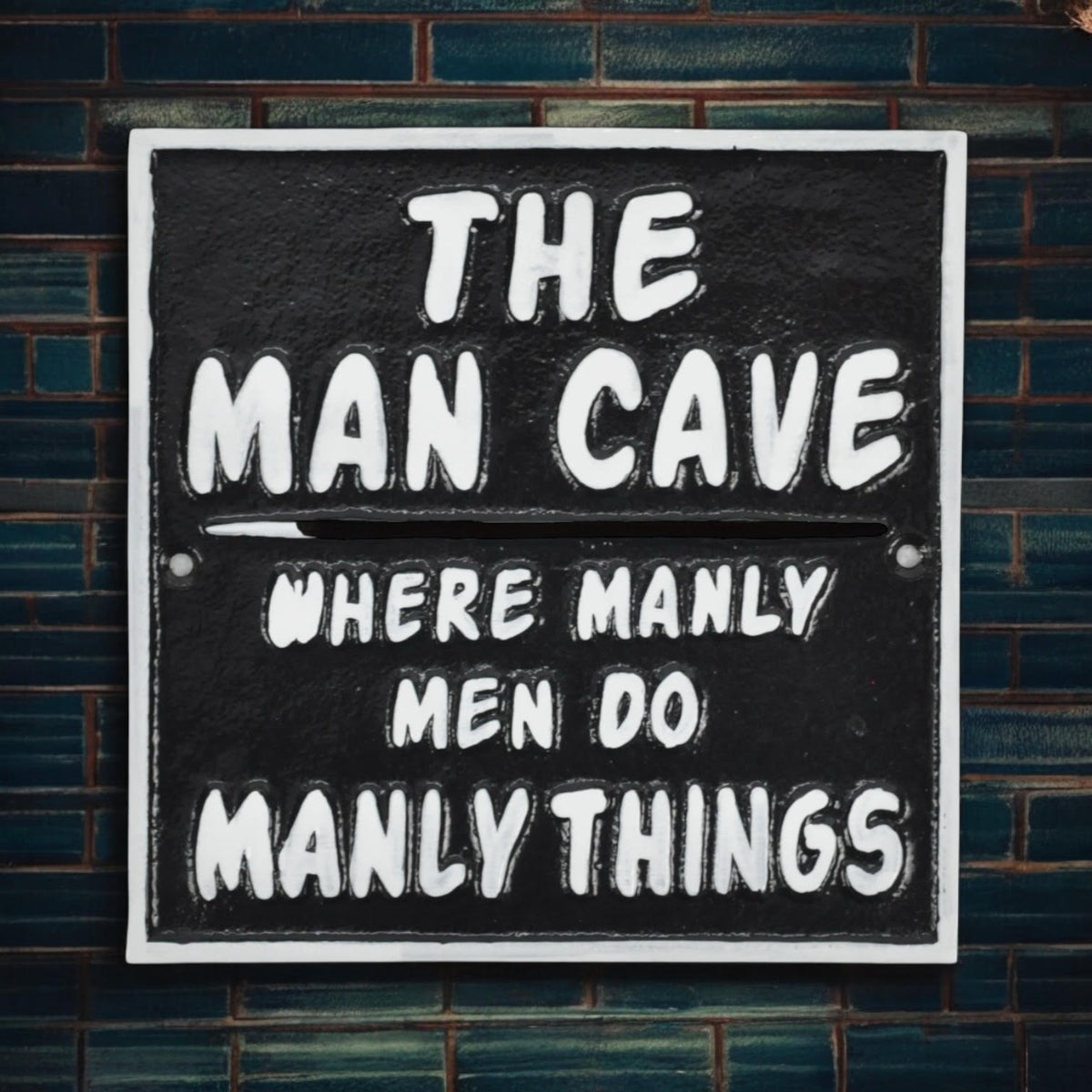 20CM CAST IRON THE MAN CAVE WALL SIGN