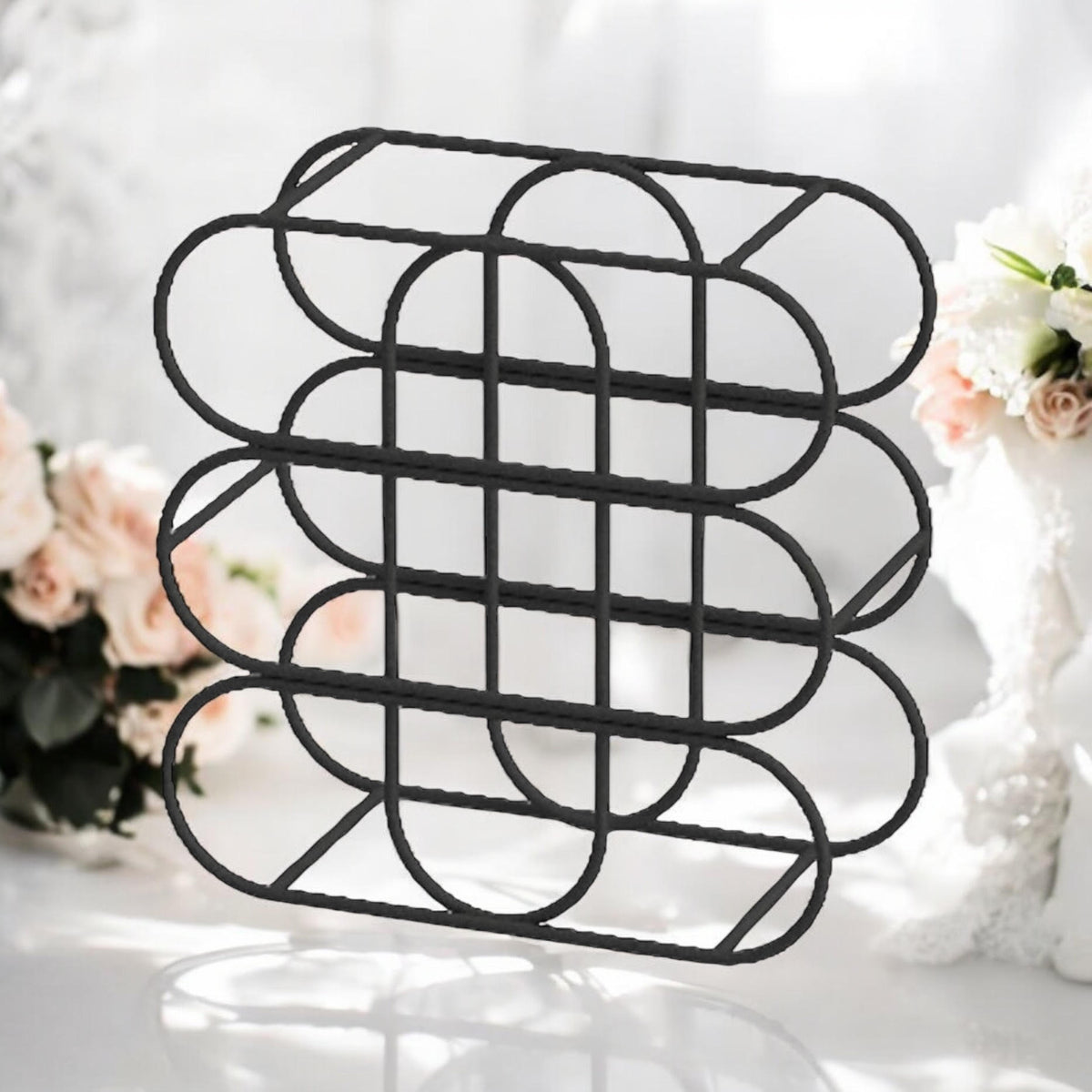 13" CAST IRON BLACK 9 BOTTLE WINE RACK