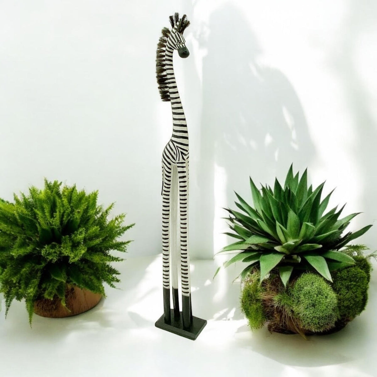 1.5M HAND CARVED WOODEN ZEBRA