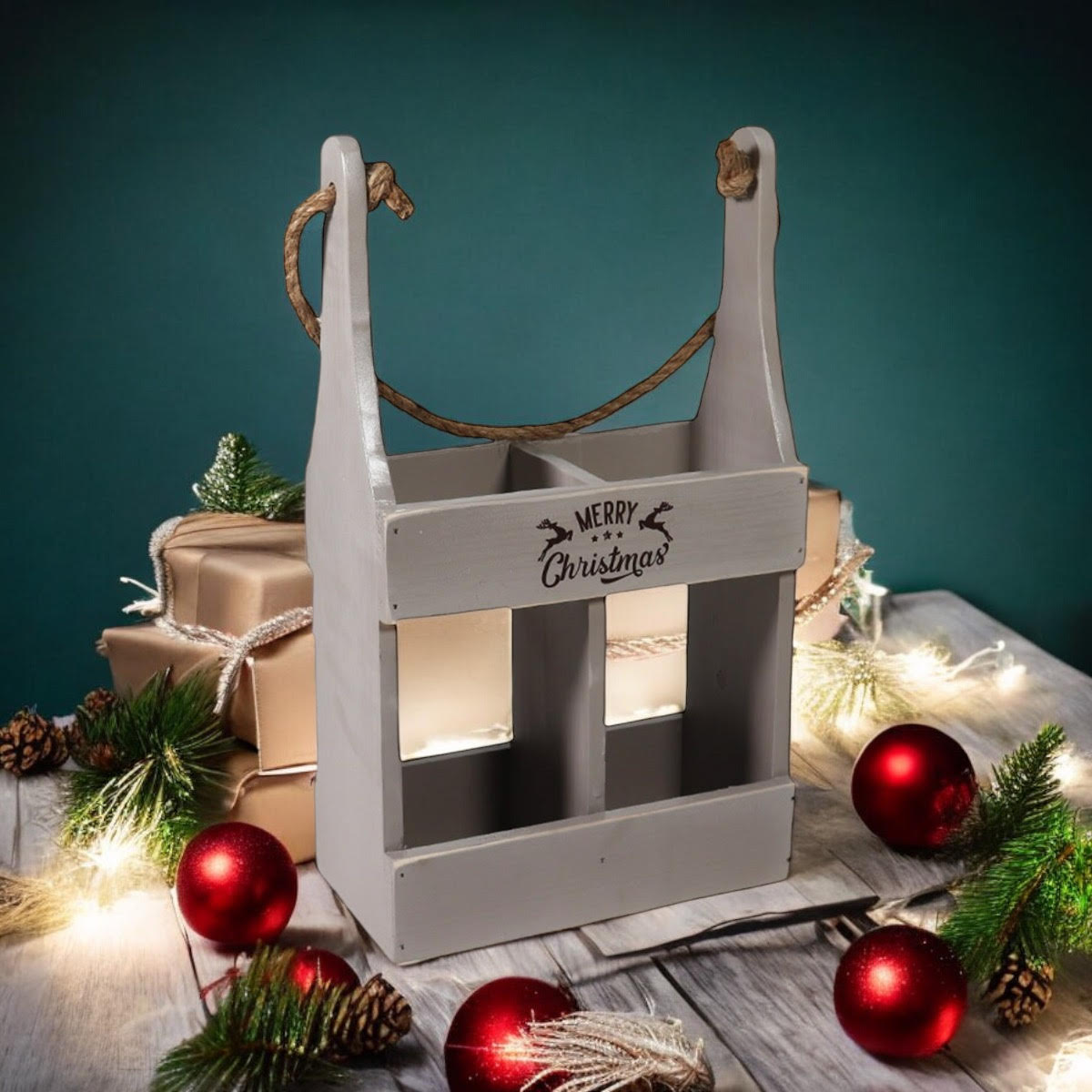 39CM RUSTIC GREY 2 BOTTLE WINE HOLDER