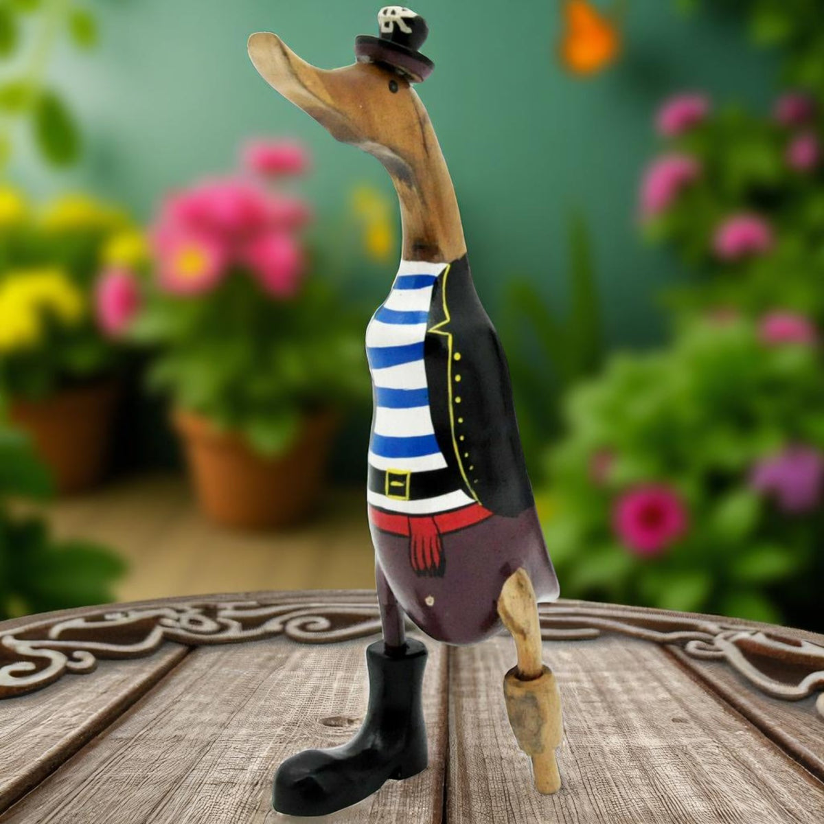 45cm CARVED WOODEN PIRATE DUCK