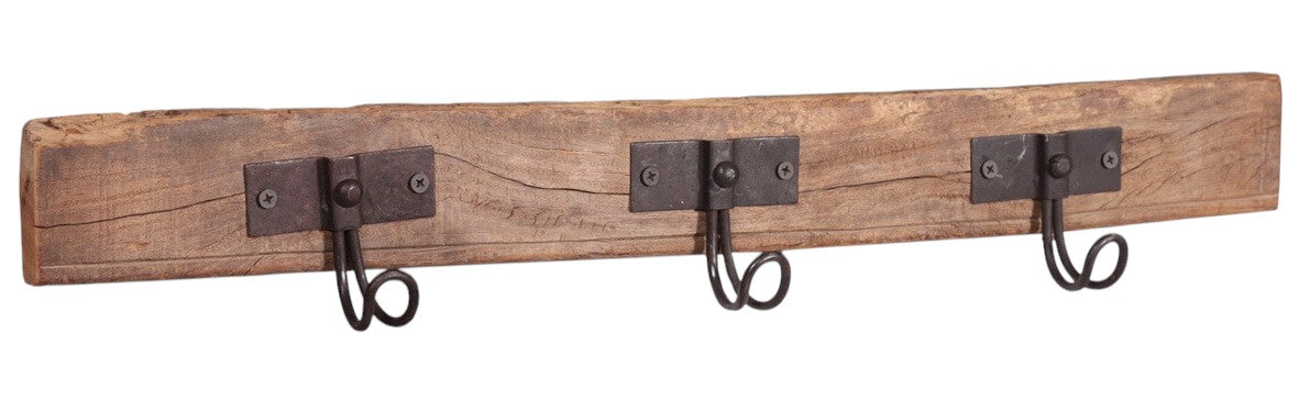 50CM RECLAIMED WOODEN 3 HOOK WALL HANGER
