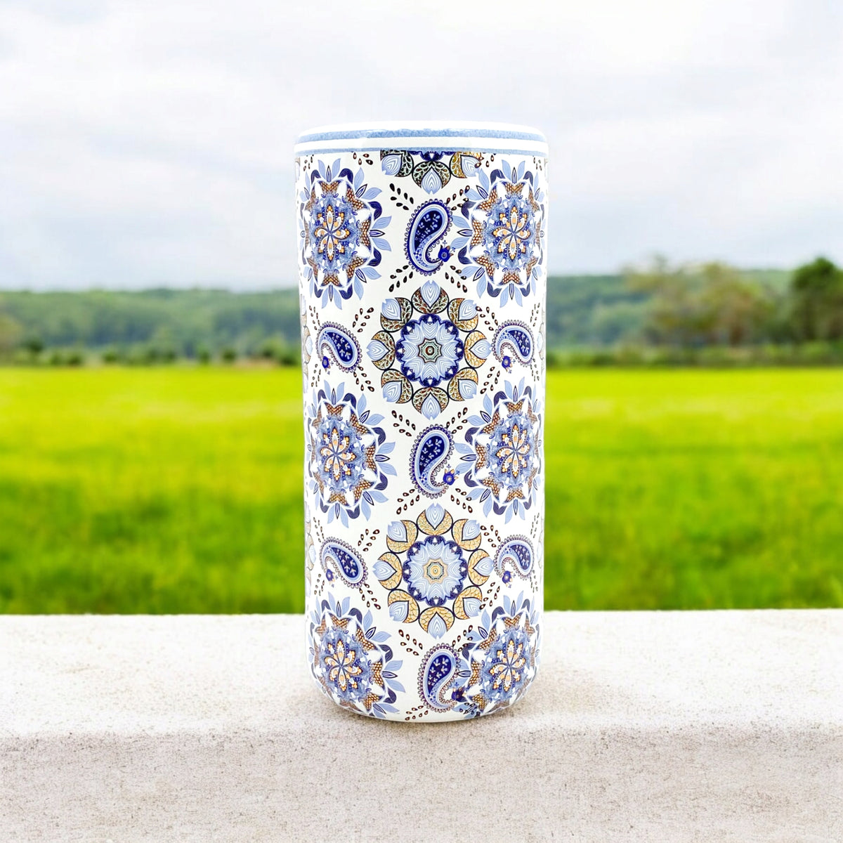 18" BLUE AND WHITE UMBRELLA STAND