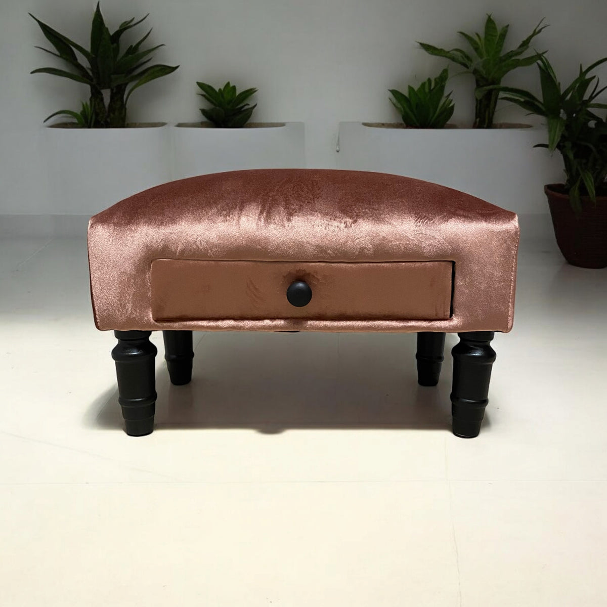 PINK VELVET FOOTSTOOL WITH DRAWER